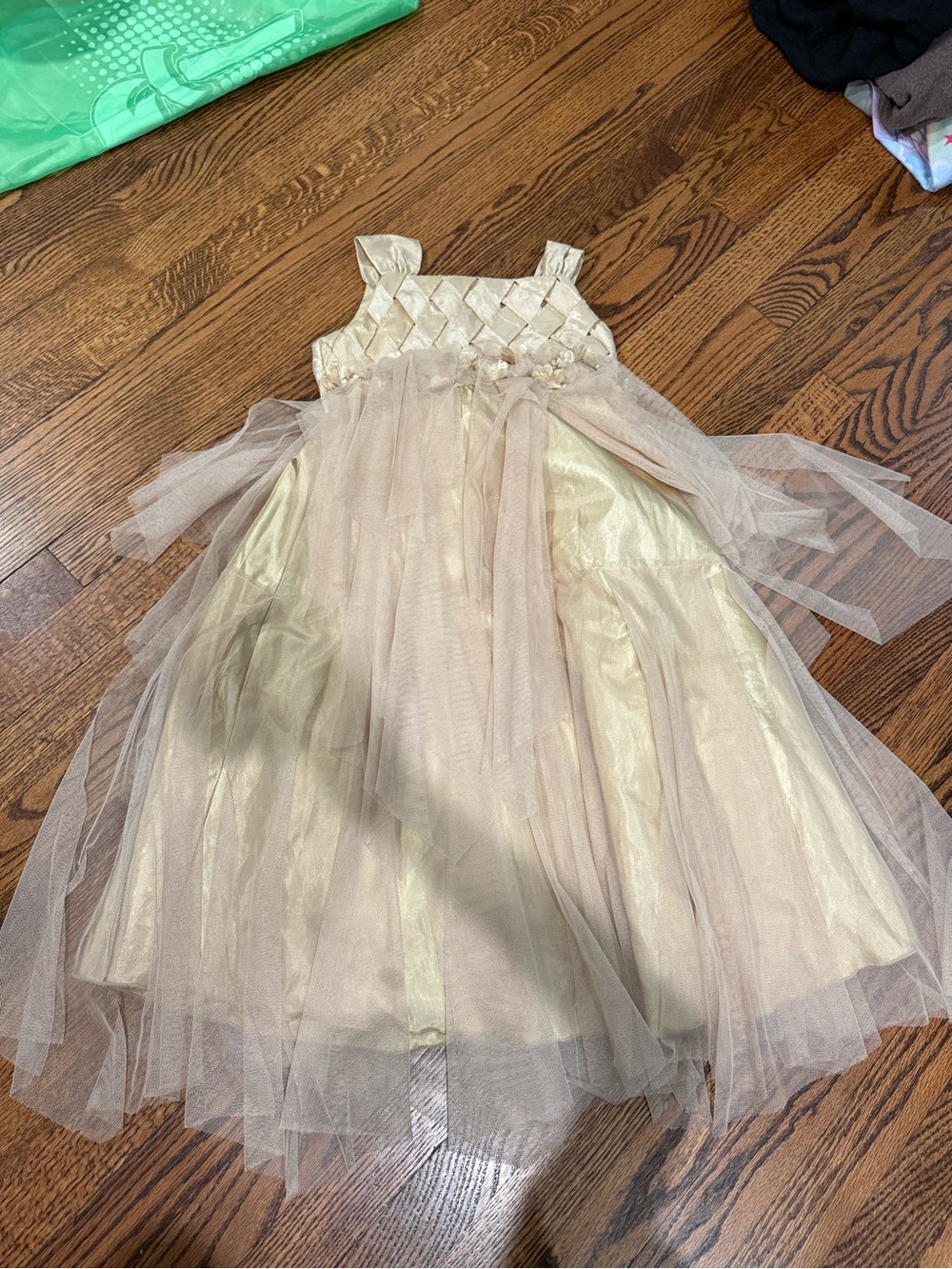 Gold Tulle Flower-Accented Girls' Formal Dress